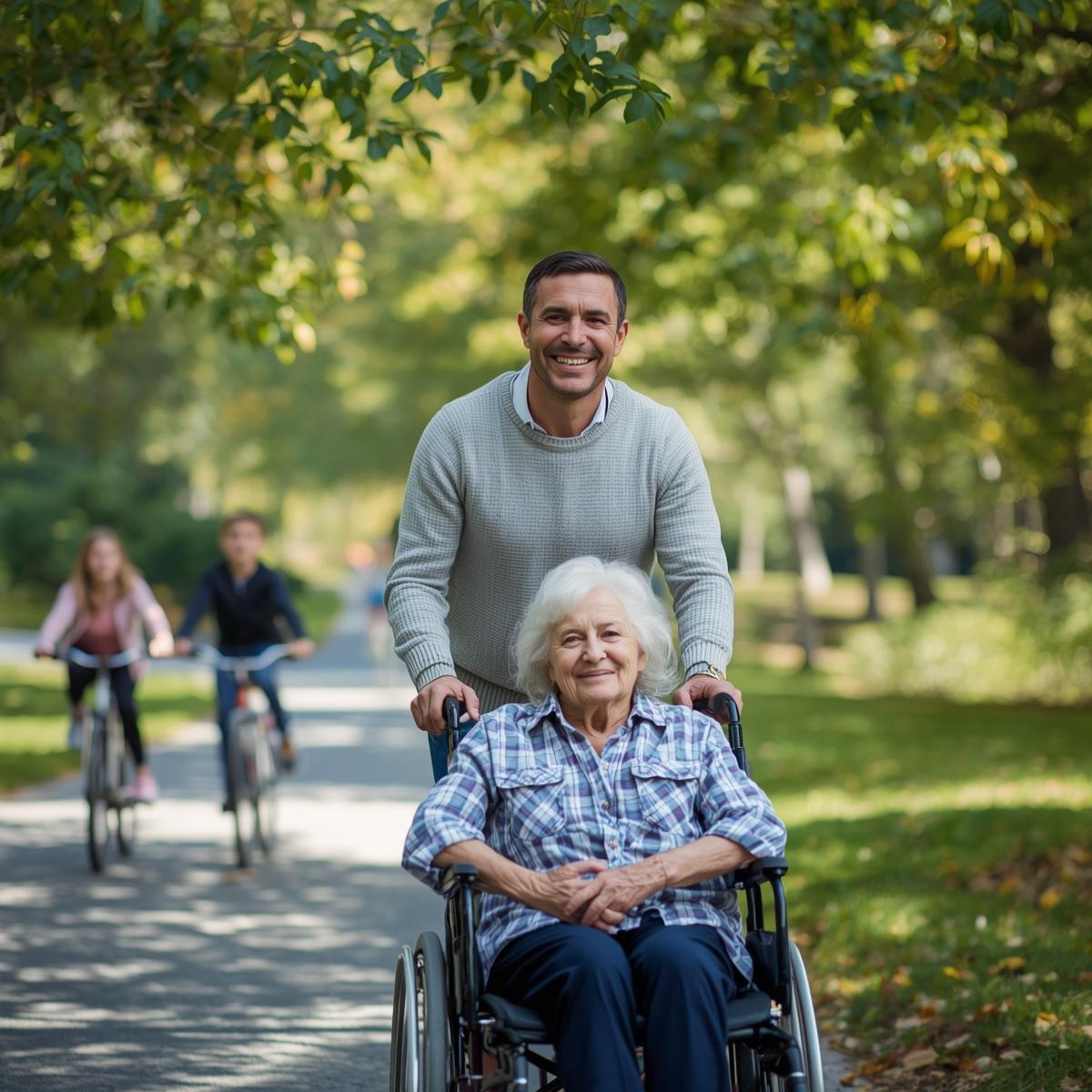 Wandelen met leuke dame in rolstoel